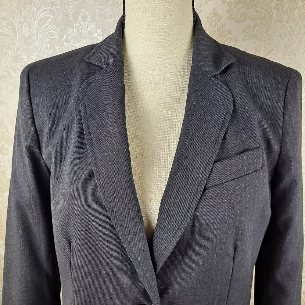 QMack Size 10 Charcoal Pinstripe 2 Button Blazer Long Sleeve Notched Lapels NWT - Picture 2 of 16